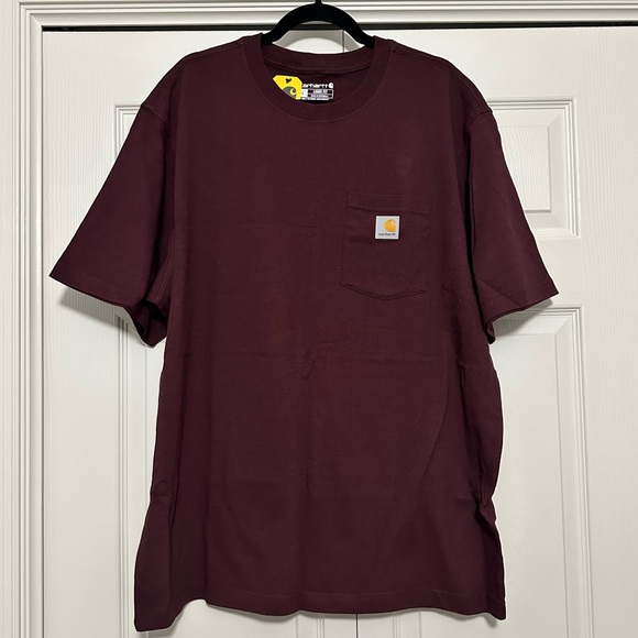 Carhartt Loose Fit Heavyweight Short Sleeve Pocket T-Shirt Maroon‎ Large K87 NWT - Picture 1 of 10